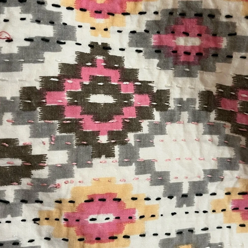 KANTHA STITCHED COTTON PILLOW COVER ZIPPER CLOSURE MADE IN INDIA